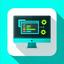 Icon depicting Web Development with code brackets and screen