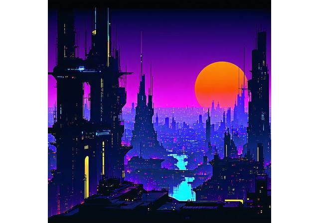 Illustration of sci-fi book cover with futuristic cityscape